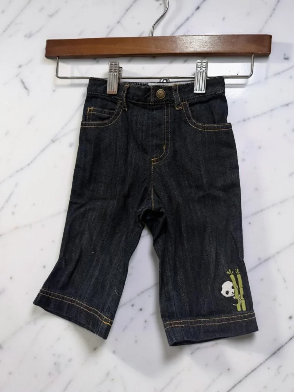 Gymboree NWT Little Panda Denim Pants Jeans Embroidered Panda 3- 6  mos